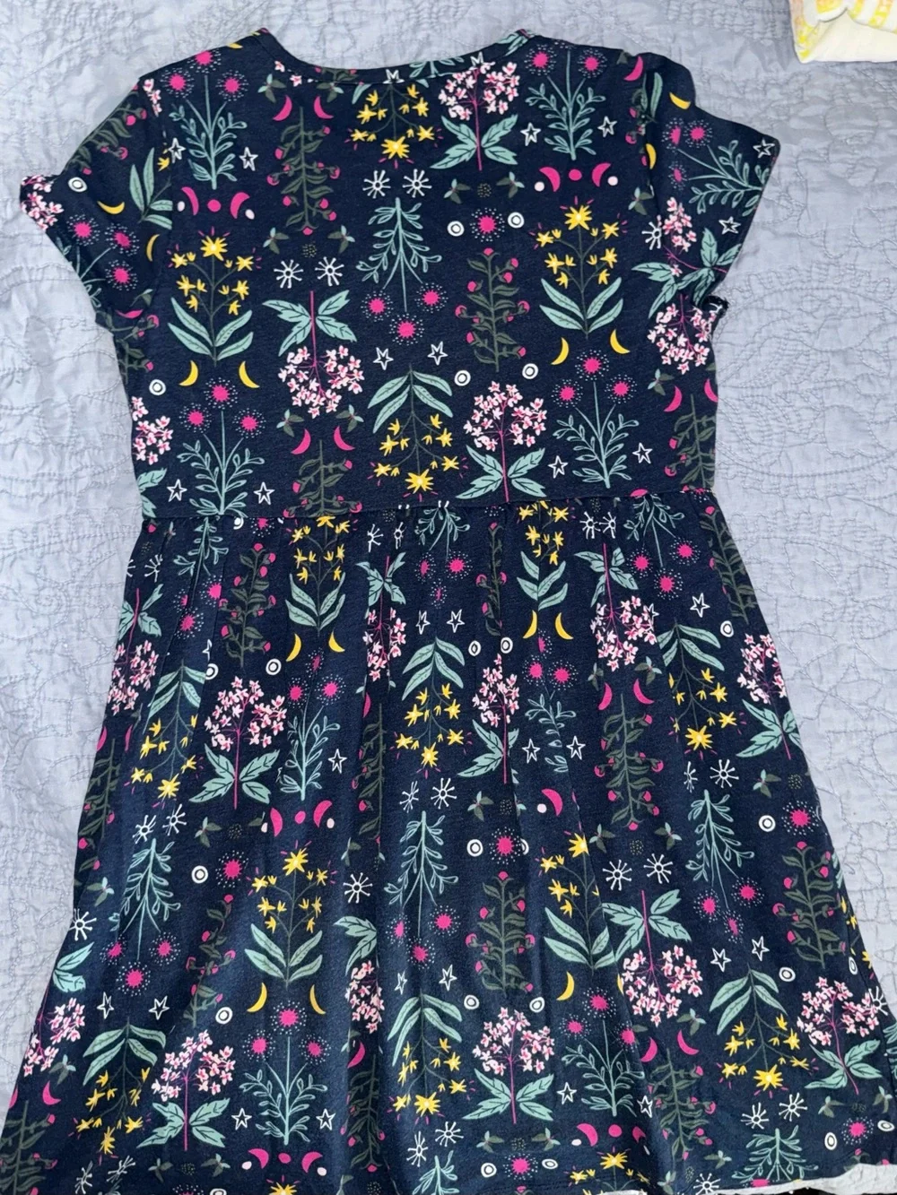 🔥3/$15 wonder nation Navy Floral Print Short Sleeve Dress girls large 10 / 12
